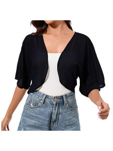 Chaleco de <span class=keywords><strong>Gasa</strong></span> para <span class=keywords><strong>Mujer</strong></span>, Estilo Veraniego, Sin Cuello, Simple, Combinable con Todo, Color Sólido, Media Manga, para Fiestas, Uso Diario, <span class=keywords><strong>Bolero</strong></span> - Product Image 2