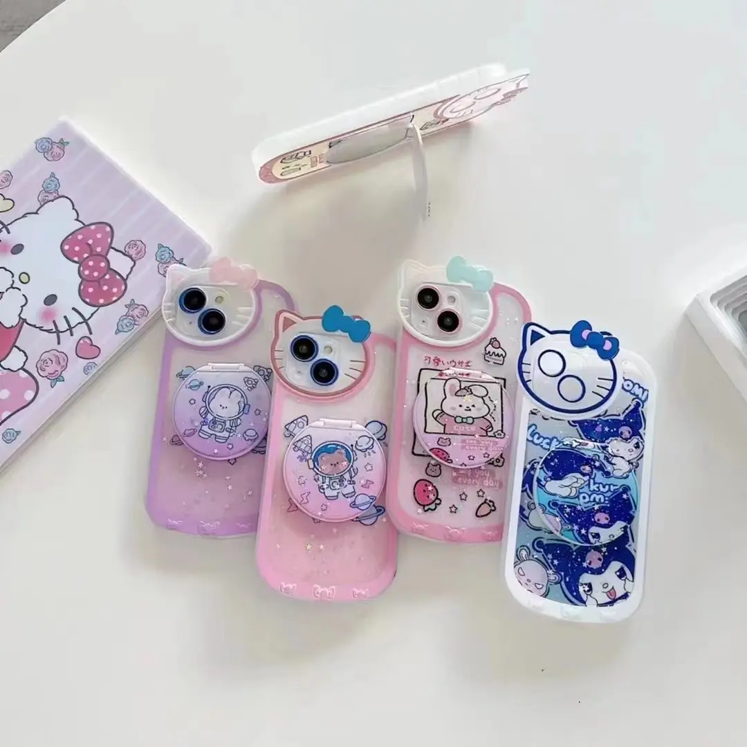 Cartoon Hello Kitty Handy hülle für iPhone 14 Hülle 13 12 11 Pro Max Xs Xr Mädchen Make-up Spiegel Hülle Abdeckung