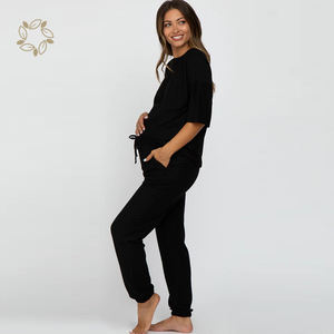 Organic Bamboo <strong>Maternity</strong> Pyjama Set Sustainable <strong>Maternity</strong> Short Sleeve t Shirt and Jogger Eco Friendly Pregnant Sleepwear - Product Image 6