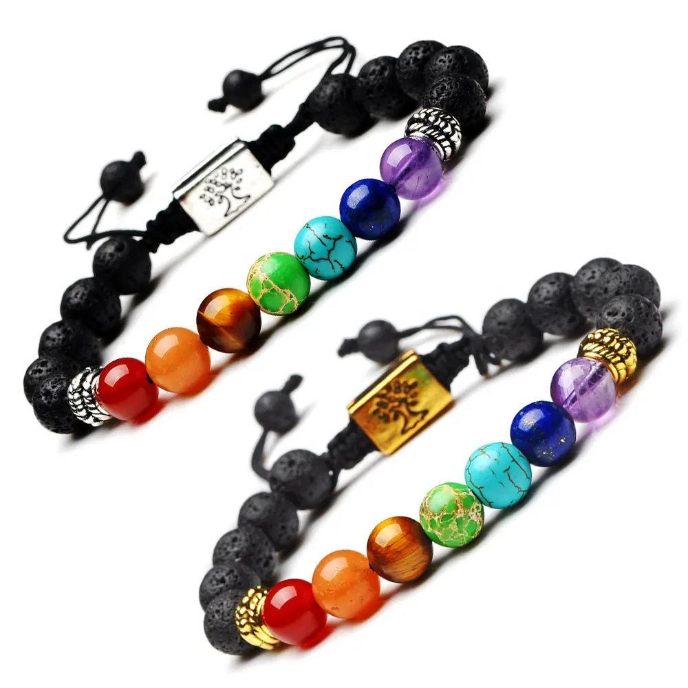 new Black Lava Stone Bracelet 8 Planets 7 Chakra Bracelets Rock Bead Elastic Natural Stones Gemstones Bangles Universe Galaxy