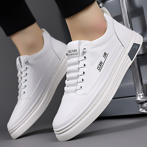 Zapatillas de cuero casuales blancas para hombre, de tacón bajo, transpirables, con suela de goma, zapatos modernos para el tiempo libre - Product Image 4