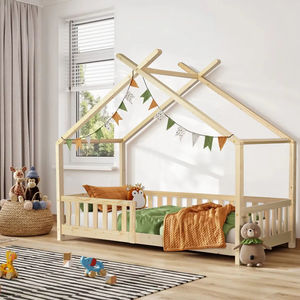 เฟอร์นิเจอร์บ้าน โครงเตียงเตี้ย ทำจากไม้ สำหรับเด็ก มอนเตสซอรี่ เตียงเด็กเล็ก สำหรับเด็กหญิงและเด็กชาย - Product Image 1