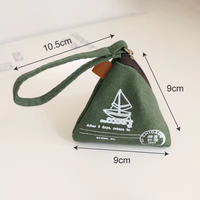 Dompet ritsleting kanvas Retro segitiga Mini, dompet koin kreatif dan kepribadian dengan pola kartun naga Boat Festival Zongzi