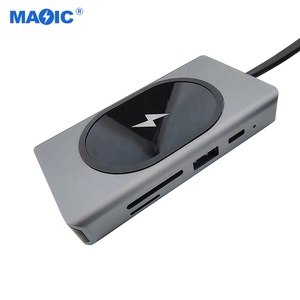 Nuevo concentrador multifunción 9 en 1 Tipo C a HDMI PD <span class=keywords><strong>USB</strong></span> SD TF <span class=keywords><strong>VGA</strong></span> Audio RJ45 tipo C adaptador cargador inalámbrico estación de acoplamiento - Product Image 4