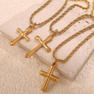 Collar con colgante de crucifijo de acero inoxidable chapado en oro de 18 quilates Haomi Vintage, cruz cristiana impermeable, diamante, moda clásica - Product Image 5