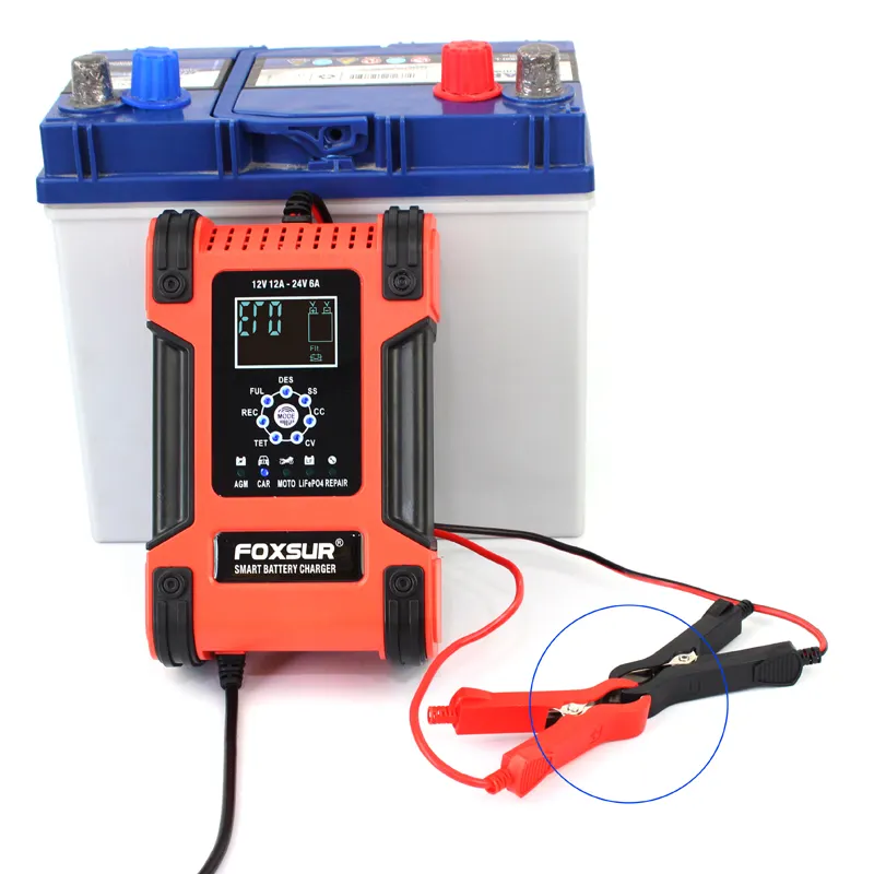 Зарядное устройство для аккумуляторов FOXSUR, 12 В, 12 А, водонепроницаемое зарядное устройство для аккумуляторов, зарядное устройство для мотоциклов с цифровым дисплеем