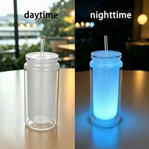 Vaso con globo de nieve de 16 oz, vaso que brilla en la oscuridad para uso nocturno, vaso con globo de nieve transparente preperforado, cantidad de pedido: 40 piezas - Product Image 2