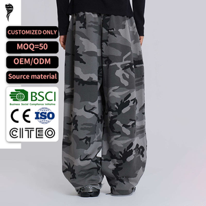 Custom Cotton Raw Edge Finish Baggy Jogger <b>Oversized</b> Elastic Waistband Full Printed Camo <b>Sweatpants</b> - Product Image 1