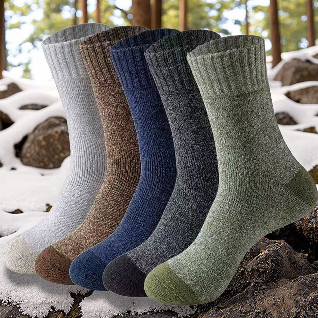 Winter Plush Terry Fleece Thick Crew Socks for Men Women-Cozy Thermal Hiking Snow Boots Mid-Calf Ribbed Anti-Slip Antibacterial
