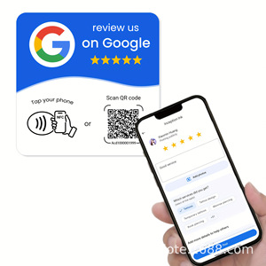 Carte de révision NFC avec code QR dynamique pour les commentaires Google, autocollant adhésif, design carré NTAG215 - Product Image 1
