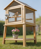 Cage à oiseaux et support à fleurs 2-en-1 en bois de sapin peint or champagne, design moderne et luxueux, pour l'extérieur, petit nichoir de jardin
