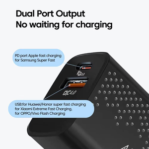 Caricatore Rapido 40W Cubo da Parete Adattatore di Alimentazione USB-<span class=keywords><strong>C</strong></span> USB <span class=keywords><strong>A</strong></span>+<span class=keywords><strong>C</strong></span> QC4.0 PD 20w Tipo <span class=keywords><strong>C</strong></span> per Telefoni Cellulari e Auricolari con Confezione - Product Image 3