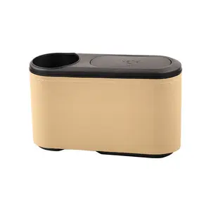 Car side trash can hanging type car garbage dustproof box storage box pu leather trash can with cup holder