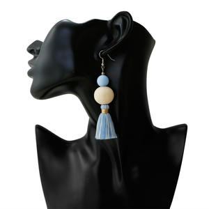 Boucles d'oreilles en perles de bois avec diffuseur de <span class=keywords><strong>parfum</strong></span>, crochets d'oreilles en coton tissé à la main, boucles d'oreilles style bohème pour femmes et filles - Product Image 3