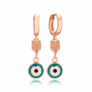 Pendientes colgantes con diseño de ojo en forma de flecha, joyería de esmalte, joyería turca hecha a mano, venta al por mayor, joyería de plata de ley 925 - Product Image 2