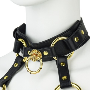 Set di imbracature bondage con punte all'ingrosso, con guinzaglio, regolabile, per coppie, in pelle PU, con imbracatura pettorale a punte - Product Image 3