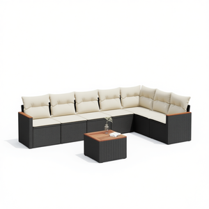 Ensemble de canapés modulaires de jardin en rotin noir, 8 places, mobilier d'extérieur, design contemporain, résistant aux intempéries - Product Image 1