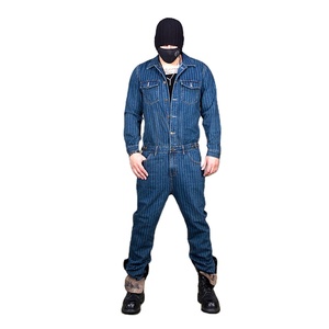 Custom Blue Stripe <strong>Baggy</strong> 100% Cotton Denim Y2K Casual Winter Patchwork Overalls Suit Mens Romper Jumpsuit Work <strong>Dungarees</strong> - Product Image 1
