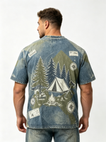 T-shirt Homme Streetwear Lavé Coupe Boxy Courte Oversize Épaisse Vintage à Ourlet Brut Manches Courtes Effet Usé et Déchiré