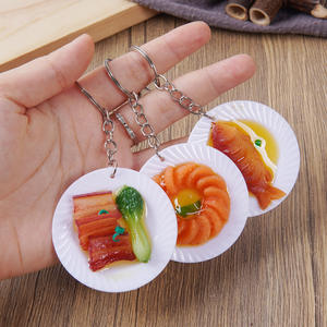 จี้รูปจานอาหารจีนจำลองขนาดเส้นผ่านศูนย์กลาง 5.5 ซม. ของเล่นพวงกุญแจรูปหมูตุ๋นและปลาตุ๋นจำลอง - Product Image 3