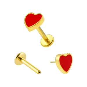 Superstar Fashion Custom ASTM F136 Titanium Threadless Labret Red Grease Heartshape PVD Body Piercing Jewelry Lip Stud