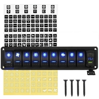 Panel Saklar Rocker Tahan Air 9 Tombol dengan Voltmeter LED, Pengisi Daya Mobil USB PD, Saklar Toggle 12V untuk Dashboard RV, Truk, Mobil