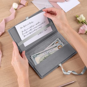 Busta di soldi di velluto porta carte regalo di nozze grigio lusso in contanti con cravatta a nastro busta regalo di anniversario di nozze - Product Image 1