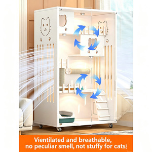Grande cage à <span class=keywords><strong>chat</strong></span> en bois durable, multi-étages, avec maisonnette intégrée et espace pour litière - Product Image 3