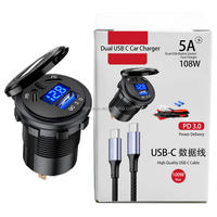 Soket pengisi daya mobil, 3 Port on Off tombol Switch pengisi daya mobil soket tipe ganda USB C Port QC 3.0 USB pengisi daya mobil