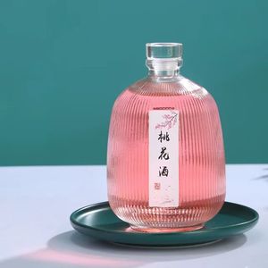 Botella de bebida de vidrio vacía redonda transparente de 375ml, licor jugoso, flor de melocotón, vino, <span class=keywords><strong>whisky</strong></span>, Vodka, botella de vino de Tequila con tapa de corcho - Product Image 2