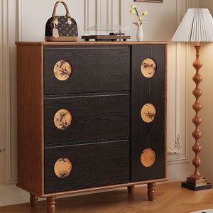 Vintage Solid Wood <b>Shoe</b> Cabinet 3 Compartments Storage Living Room Entryway Cabinet - Product Image 1