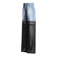 Vente en gros de streetwear pour femmes, pantalon à blocage de couleur transparent, pantalon en jean à mailles en dentelle noire délavées pour femmes