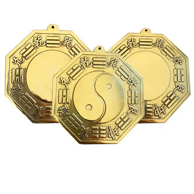 Good Luck And Blessing Home Wall Decorative Retro Feng Shui Dent Convex Bagua Pakua Chinese Wooden Mirror