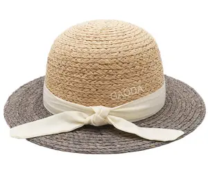 DS Venta al por mayor de encargo señora rafia sombrero de paja flexible de verano playa sombreros de Sol para las mujeres