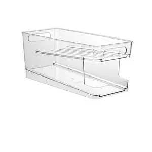 Organizador de latas de Soda de plástico transparente, soporte dispensador con tapa para despensa, congelador, organizador de refrigerador apilable