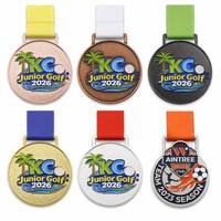 Médaille en émail souple de forme personnalisée avec ruban imprimé coloré pour les récompenses des jours sportifs scolaires