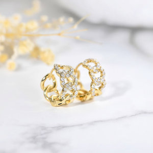 Orecchini E4085 con Diamanti Dorati, Placcati in Oro 22k, Taglio Brillante Rotondo, Diamanti Naturali, Gioielli di Lusso da Donna per Feste - Product Image 2