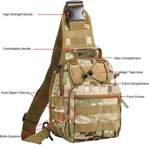 Bolso táctico MOLLE de moda, bandolera de un solo hombro, bolso cruzado para el pecho, con cierre de cremallera, para senderismo, camping y viajes al aire libre. - Product Image 2