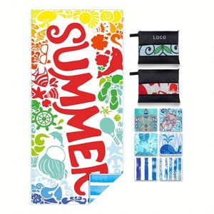 Custom Made Logo Microfiber Quick-Drying Soft Lightweight Sand Free Beach Towel - Product Image 1