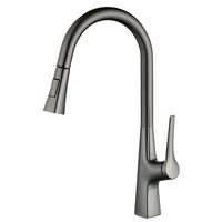 Robinet de cuisine moderne gris bronze en laiton massif avec douchette extractible à jet haute pression, eau chaude et froide