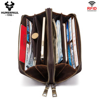 HUMERPAUL Dompet Ponsel Vintage Kulit Pria, Dompet Telepon Genggam Panjang Sederhana Organizer Uang Bergaya Vintage