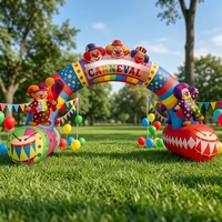 Arche gonflable personnalisée en forme de clown avec base tambour, portail d'entrée coloré pour carnaval, idéal pour parcs d'attractions, fêtes et événements.