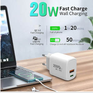 Chargeur de téléphone rapide USB-C 20W PD pour <span class=keywords><strong>iPhone</strong></span> <span class=keywords><strong>12</strong></span> 13 14 Samsung adaptateur de téléphone universel QC3.0 mur rapide USB <span class=keywords><strong>prise</strong></span> ue USA - Product Image 6