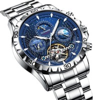 [8919] Montre Homme Glen de Luxe en Acier Inoxydable, Mécanique Automatique, Lumineuse, Étanche, avec Calendrier des Phases Lunaires et Atmosphérique