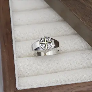 2023 Fashion Jewelry For Men's Adjustable Ring Vintage Cross Cool Design Finger Silver Necklace