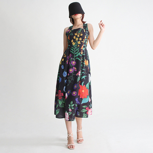 TWOTWINSTYLE moda donna di lusso di qualità <span class=keywords><strong>con</strong></span> collo quadrato abiti lunghi senza maniche ricamati <span class=keywords><strong>perline</strong></span> stampati elegante abito Casual - Product Image 2