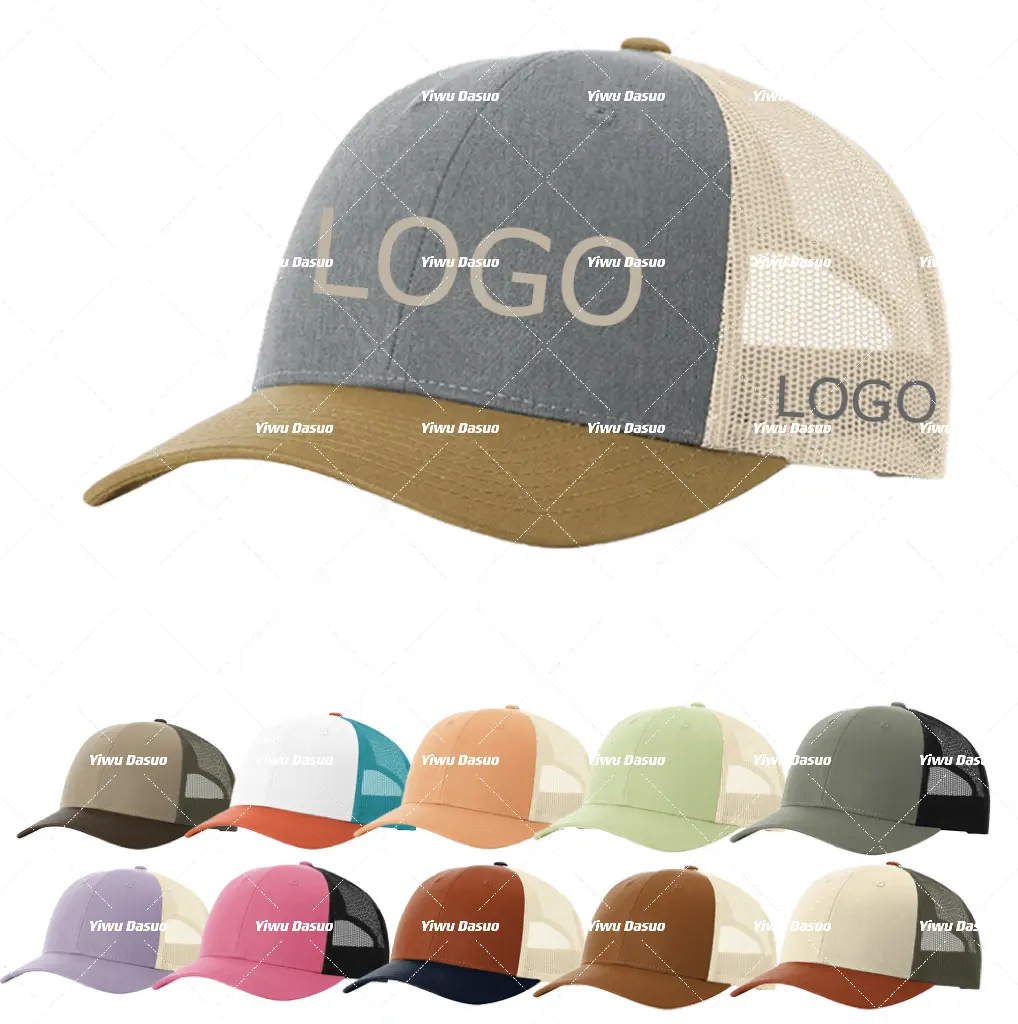Özel Vintage deri yama Logo spor şapkalar Richardson 115 ayarlanabilir kavisli ağız Snapback kapaklar erkek pamuk örgü kamyon şoförü şapkaları