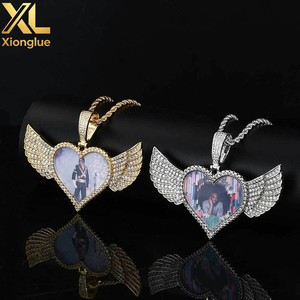 One Custom Heart Wings Photo Pendant Necklace Memory Bling Iced Out Bling Zircon Pictures <b>Rope</b> <b>Chain</b> Hip Hop Sublimation Jewelry - Product Image 4