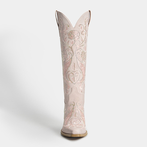 WETKISS <span class=keywords><strong>Botas</strong></span> Vaqueras de Mujer con Bordado Floral Estilo Western, Pedrería, Tacón Grueso y Punta Puntiaguda, Altura hasta la Rodilla, MOQ <span class=keywords><strong>Bajo</strong></span> 1 Par - Product Image 4