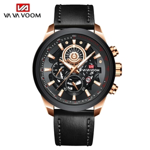 Montre chronographe pour homme, boîtier en or rose, bracelet en acier noir, montre squelette avec date pour messieurs - Product Image 5